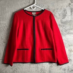 Chico's Textured Wool Blend Red Jacket Full Zip Classic Office Career Medium New